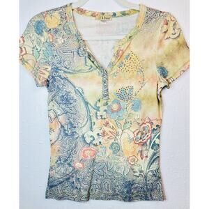 Vtg Y2K B.friends Floral Boho Cottage Baby Tee Size Small Jeweled Accents